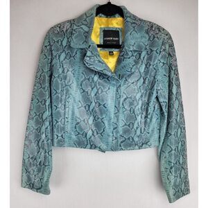 Andrew Marc Womens Size Small Blue Faux Snake Skin Leather Jacket